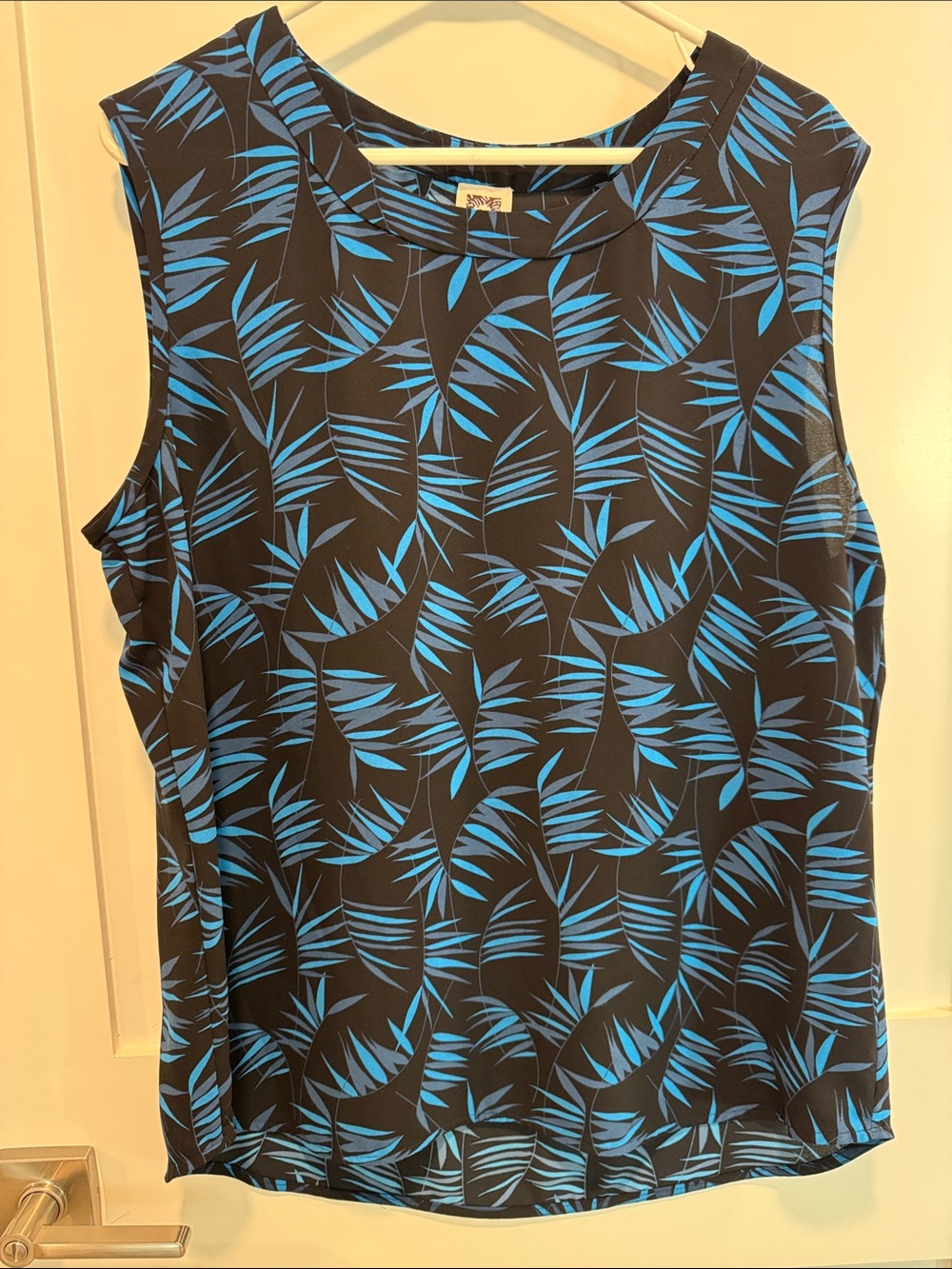 Anne Klein Black Tank with Bright Blue Leaf Print